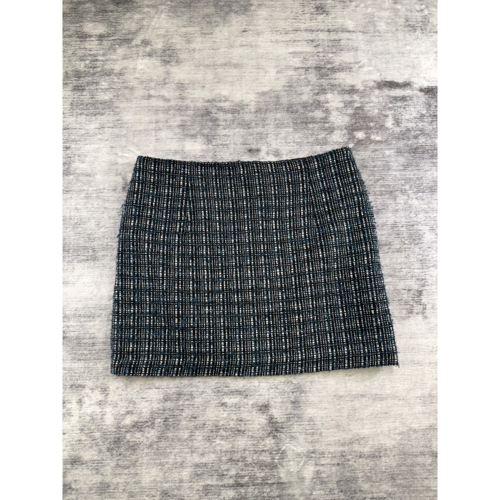 Kenar Navy Blue Wool Blend Boucle Tweed Mini Skirt Size 10 Business Casual